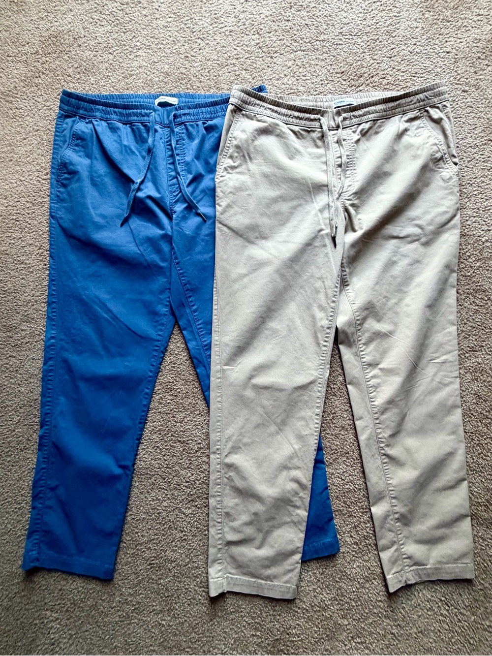 Cotton Drawstring Pants in Blue and Tan